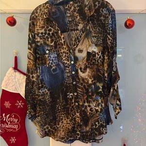 DNA Couture Animal Print Button-Down Shirt